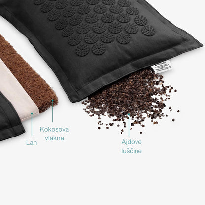 Acupressure Mat with Pillow and Bag - Black